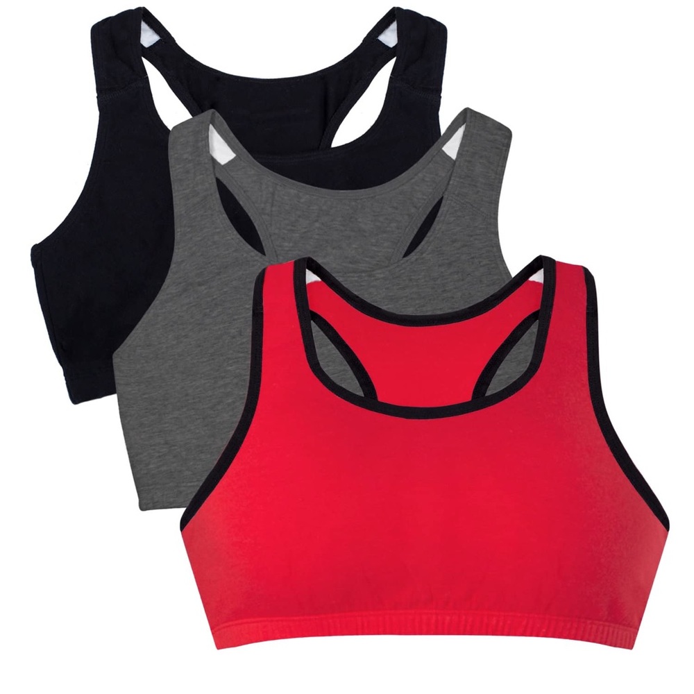 Fruit of The Loom Sports Bra Women’s US Size 34 Red/Gray/Black Racerback 3 Pack